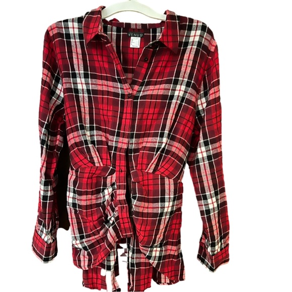 Plaid button up, the in the back blouse - Picture 4 of 4